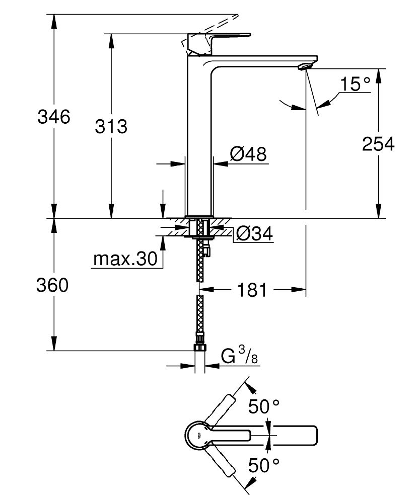 GROHE LINEARE SINGLE-LEVER BASIN MIXER | SUPERSTEEL XL-SIZE 1/2 IN