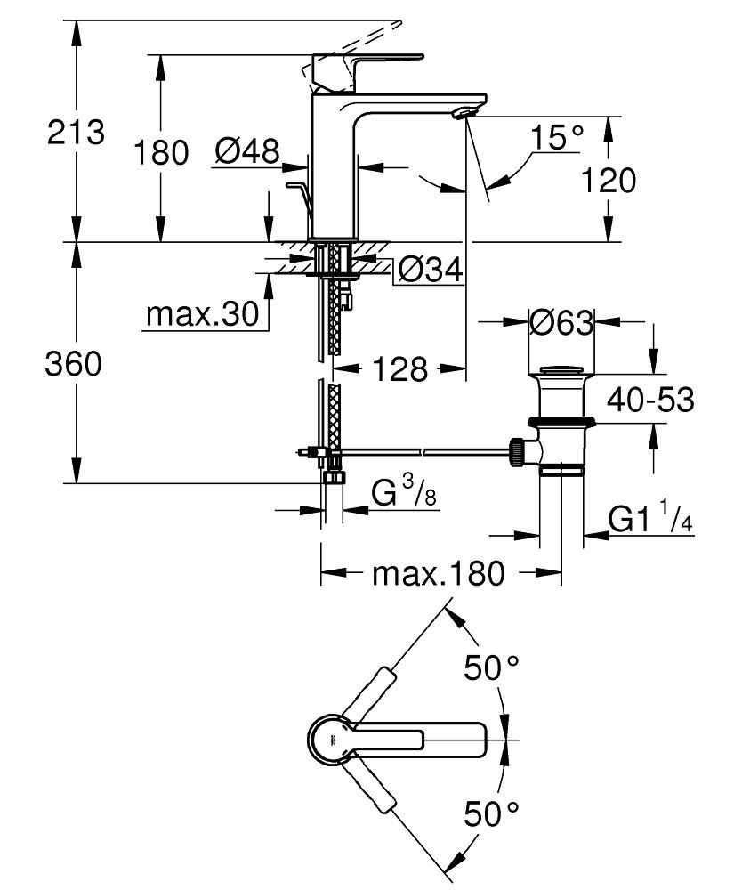 GROHE LINEARE SINGLE-LEVER BASIN MIXER | S-SIZE SUPERSTEEL 1/2 IN