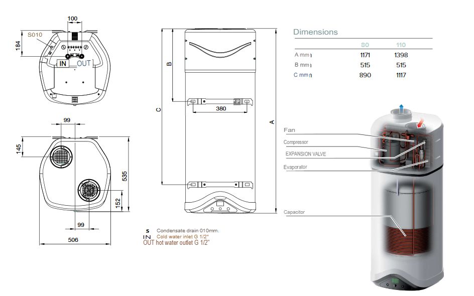 ARISTON WALL HUNG RESIDENTIAL HEAT PUMP NUOS EVO A+ 110 WH