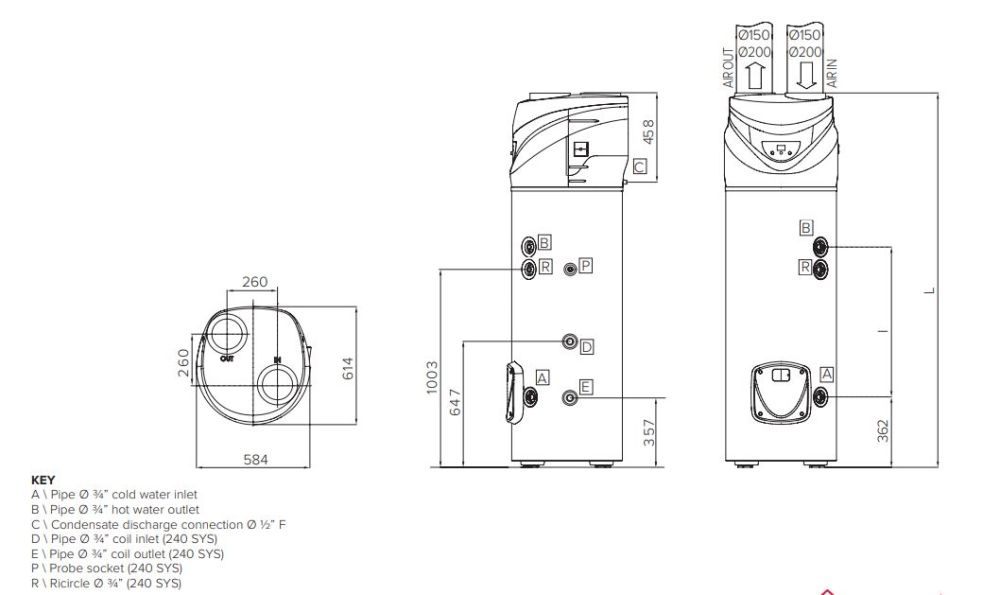 ARISTON FLOOR STANDING RESIDENTIAL HEAT PUMP NUOS PRIMO 240 SYS HC