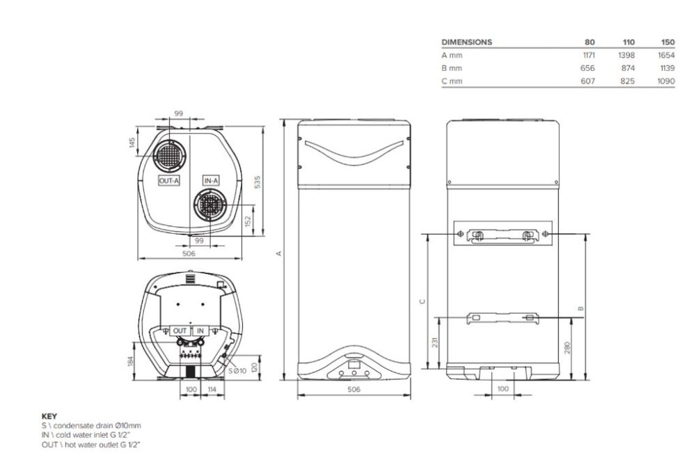 ARISTON WALL HUNG RESIDENTIAL HEAT PUMP NUOS EVO A+ 150 WH