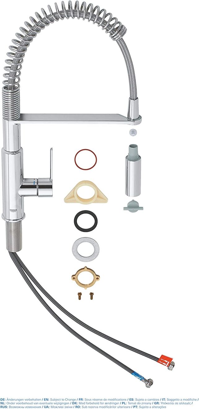 GROHE GET SINGLE-LEVER SINK MIXER, C-SPOUT PROFESSIONAL SPRAY | CHROME 1/2 IN