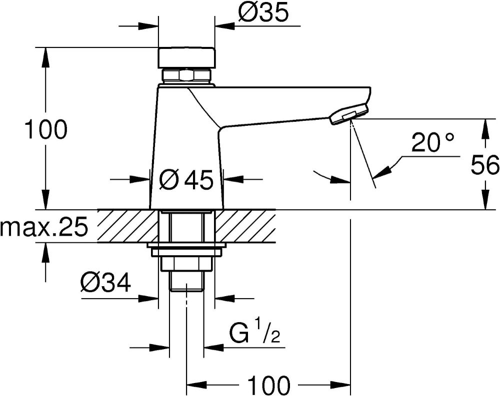 GROHE EUROECO COSMOPOLITAN T SELF-CLOSING PILLAR TAP | CHROME 1/2 IN