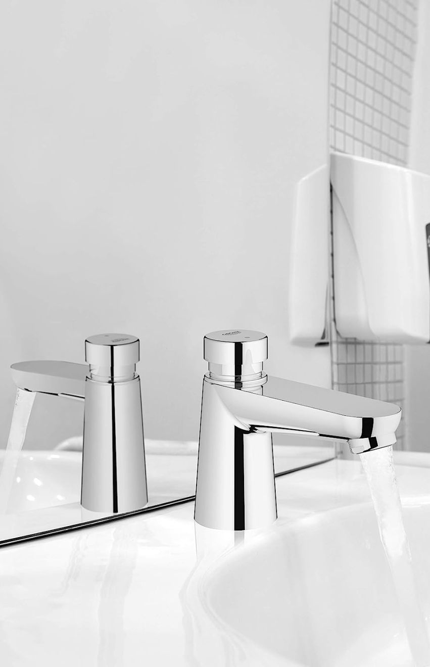 GROHE EUROECO COSMOPOLITAN T SELF-CLOSING PILLAR TAP | CHROME 1/2 IN