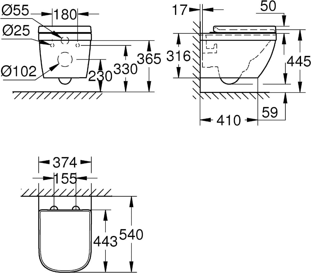 GROHE EURO CERAMIC WALL HUNG WC SET