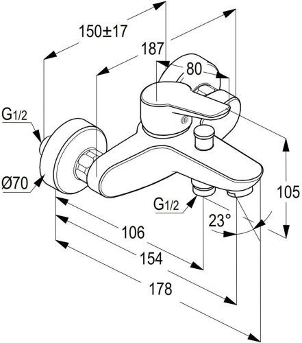 KLUDI PROJECT SINGLE - LEVER BATH AND SHOWER MIXER ONLY DN15