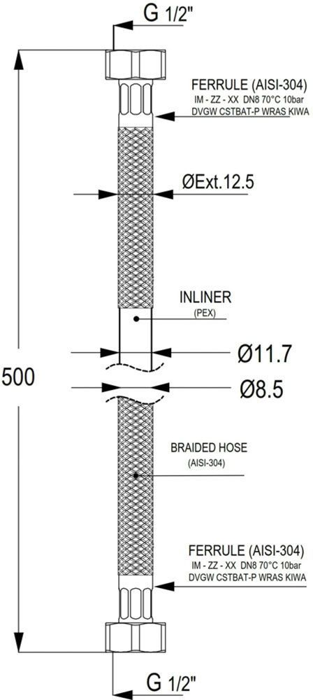 KLUDI RAK FLEXIBLE HOSE 1/2 X 1/2 X 500MM BRAIDED | 50CM