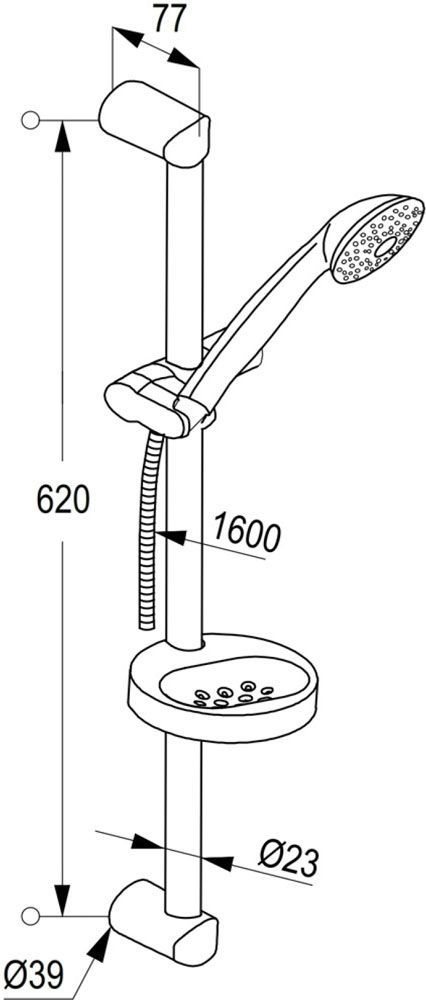 KLUDI POLARIS & PROJECT SHOWER RAIL 1 SPRAY SHOWER SET L = 600MM (HAND SHOWER+SOAPDISH+HOSE+BAR)