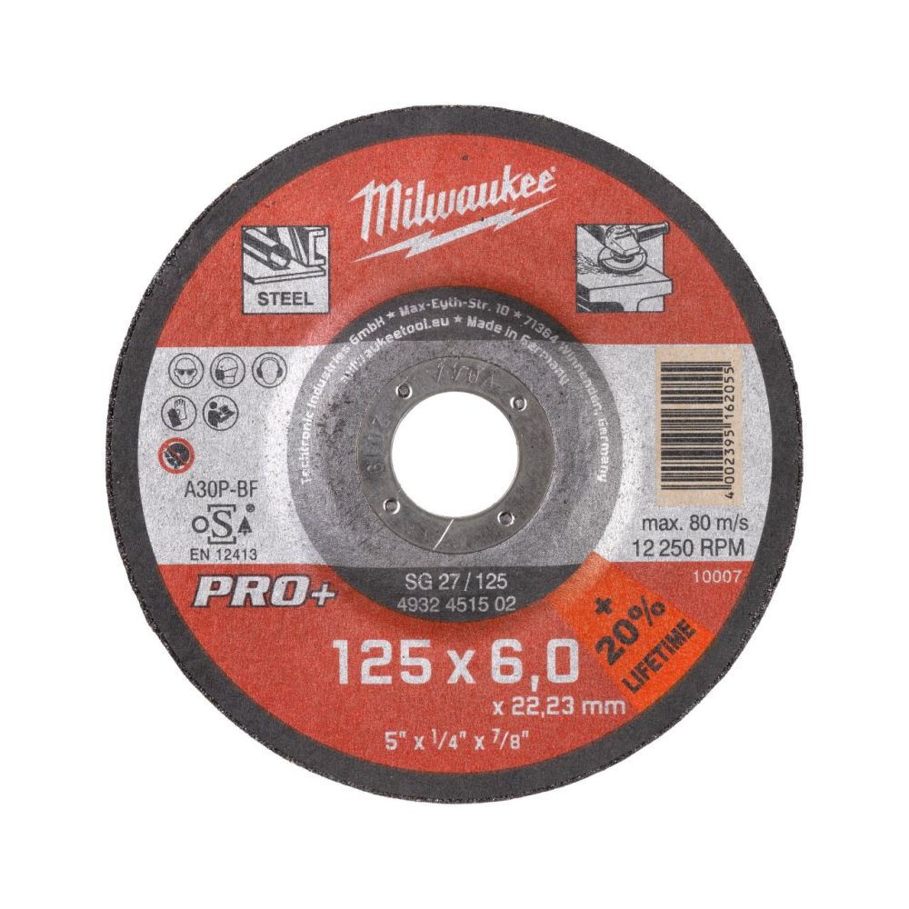 MILWAUKEE METAL GRINDING DISC DEPRESSED 125X6MM PRO+