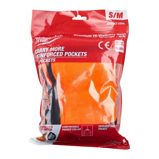 MILWAUKEE PREMIUM HI-VISIBILITY VEST ORANGE - S/M | 1PC