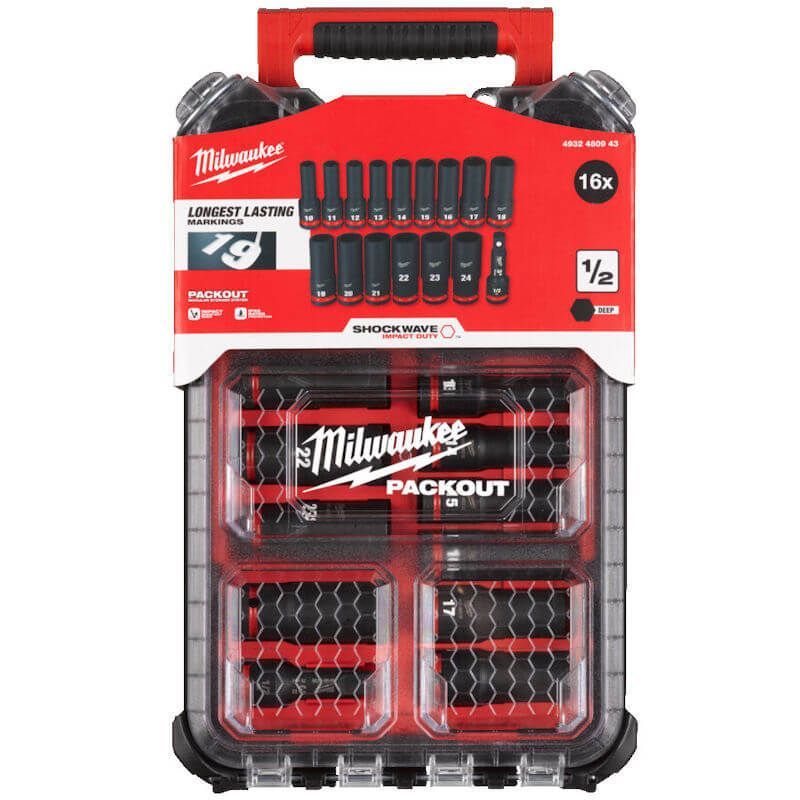 MILWAUKEE SHOCKWAVE™ IMPACT DUTY SOCKET SET / PACKOUT [16 PCS SET] | 1/2 INCH