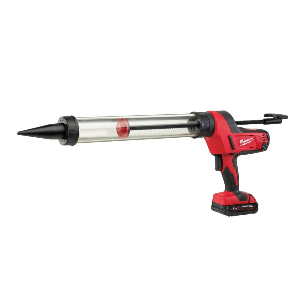MILWAUKEE M18 CAULK GUN WITH 600 ML TRANSPARENT TUBE KIT, 1 X 2.0 AH BAT PACK, M12-18 C CHR, TOOL BA|[C18PCG/600T-201B]