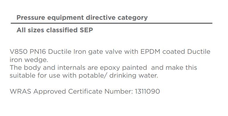 PEGLER DUCTILE IRON GATE VALVE PN16 V850 | DN80