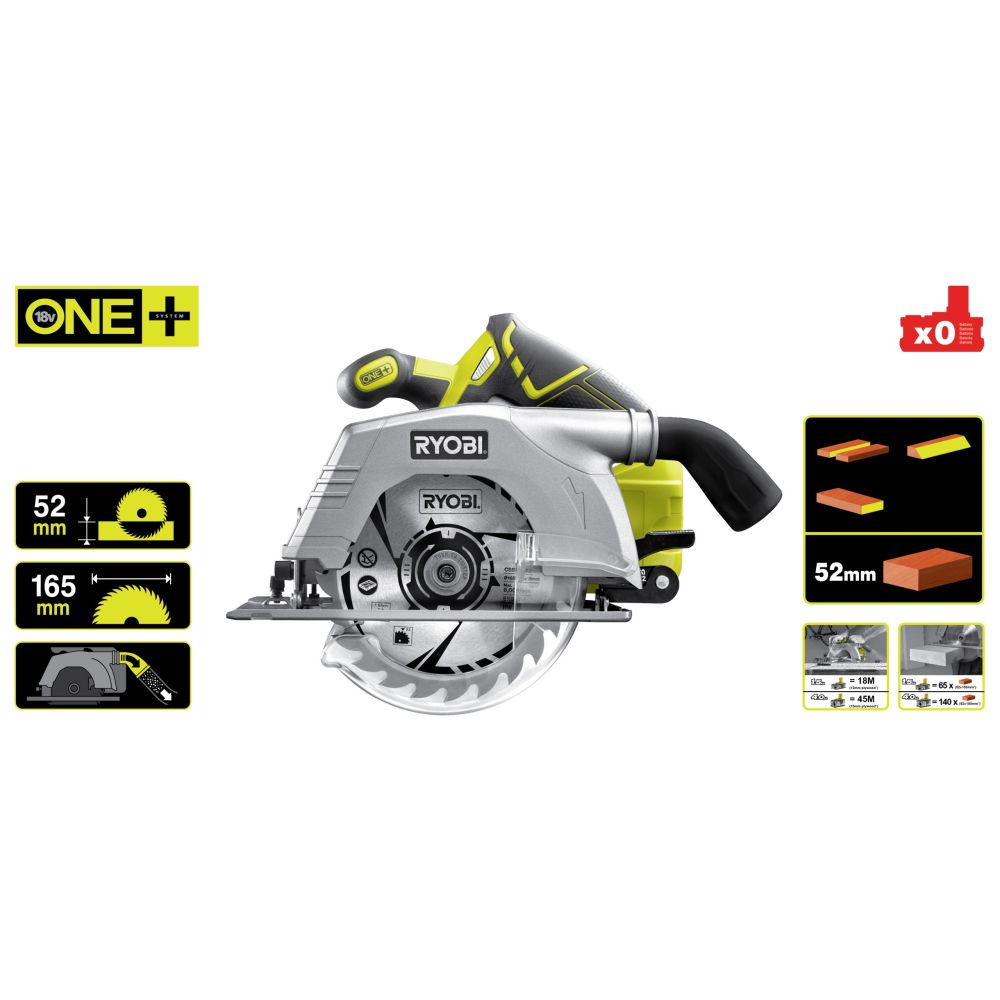 RYOBI 18V ONE+ CORDLESS CIRCULAR SAW, BARE TOOL, 165 MM [R18CS-0]