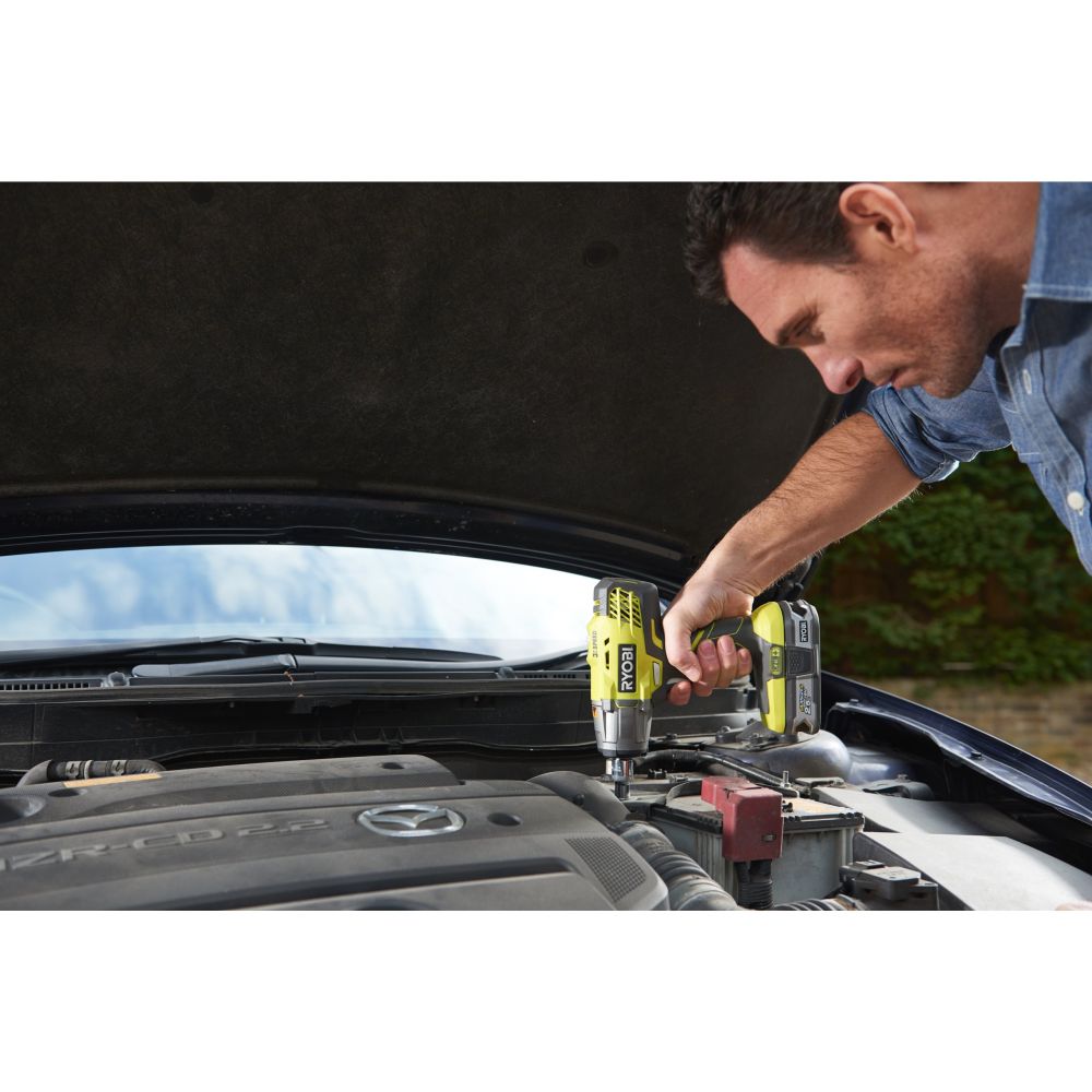 RYOBI 18V ONE+ CORDLESS 3-SPEED IMPACT WRENCH STARTER KIT, 1X2.0 AH BATTERY, CHARGER, TOOL BAG [R18IW3-140SF]
