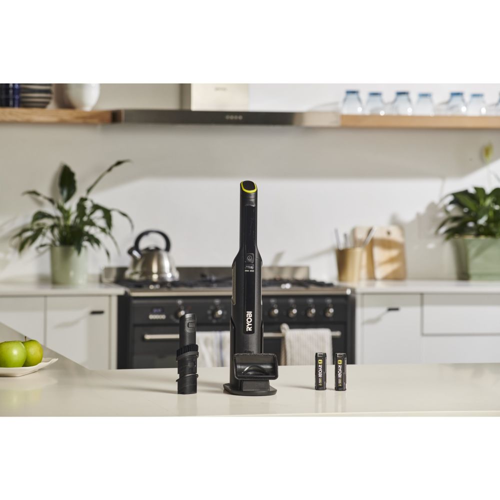 RYOBI 4V USB LITHIUM CORDLESS HAND VACUUM KIT WITH CHARGING BASE STATION, 2 X 2.0 AH BATTERY [RHV44-220G]