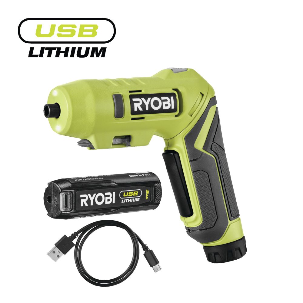 RYOBI 4V USB LITHIUM CORDLESS PIVOTING SCREWDRIVER, 1X4V 2.0 BATTERY [RSDP4-120G]