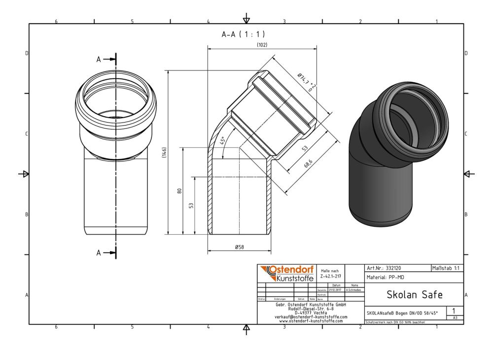 SKOLANSAFEB BEND DN/OD 58MM 45°