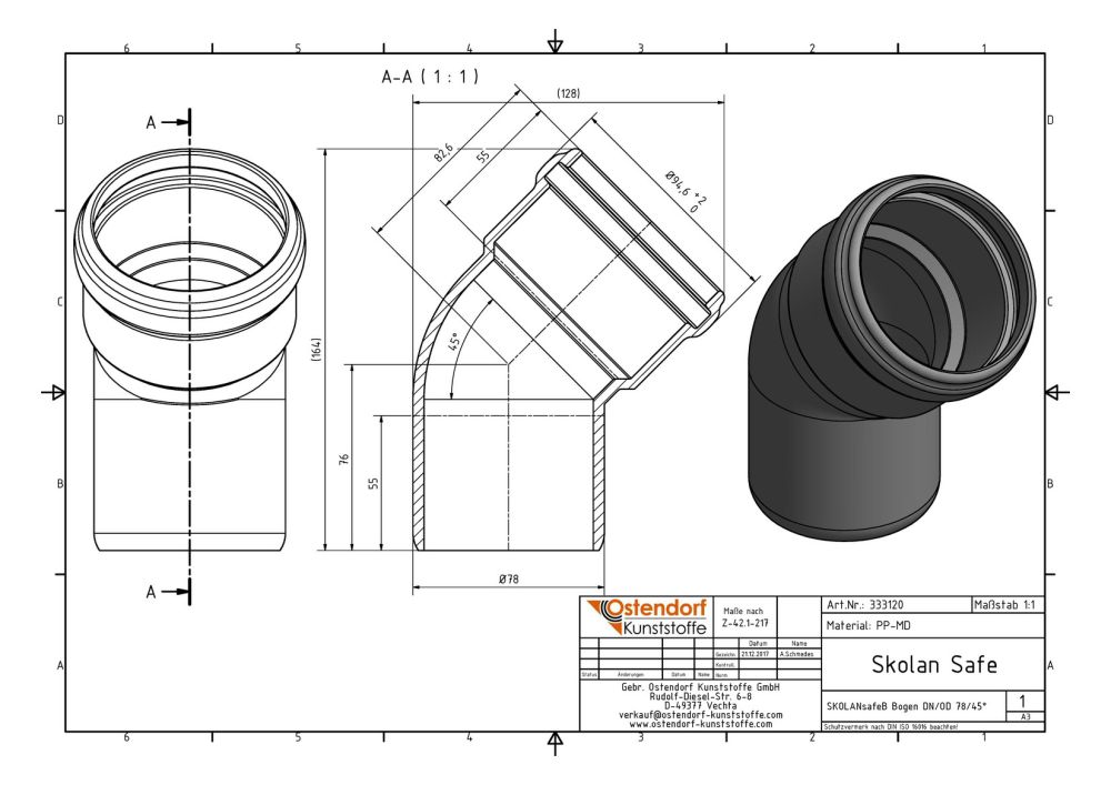 SKOLANSAFEB BEND DN/OD 78MM 45°