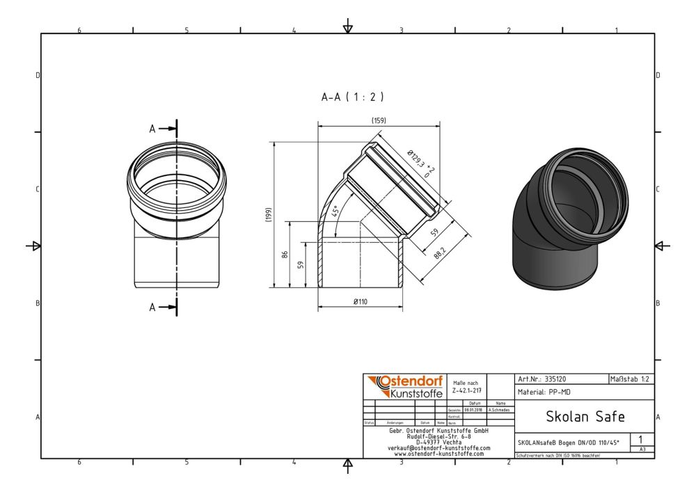 SKOLANSAFEB BEND DN/OD 110MM 45°