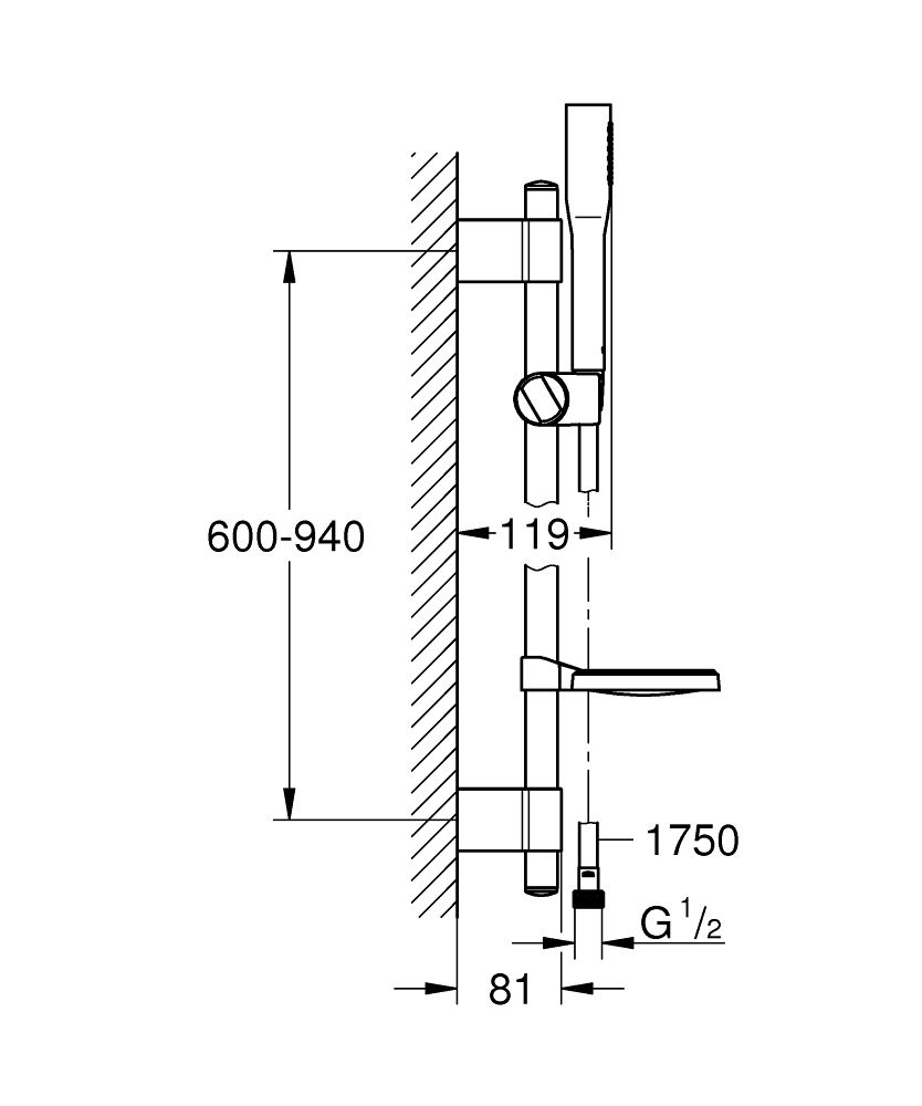 GROHE EUPHORIA COSMOPOLITAN STICK, SHOWER RAIL SET, 1 SPRAY | CHROME