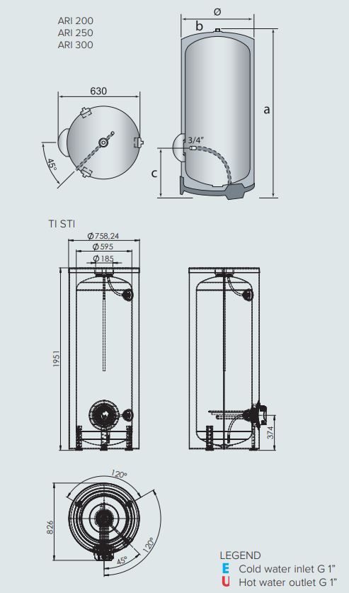 ARISTON EWH TI 500 STI EU2 [500 LTR] [FLOOR STANDING]