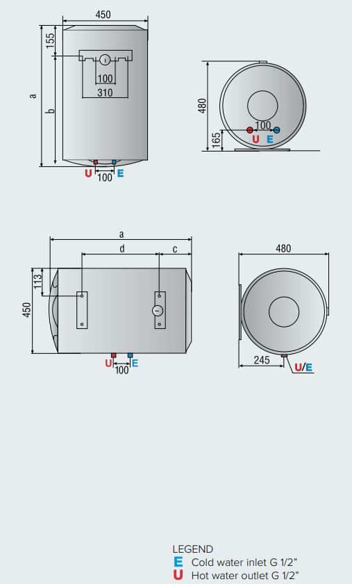 ARISTON EWH BLU R 50 H WATER HEATER [50 LTR] [HORIZONTAL]