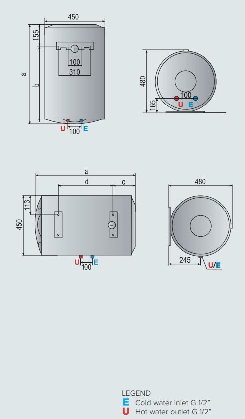 ARISTON EWH BLU R 80 H 1.2 KW [80 LTR] [HORIZONTAL]