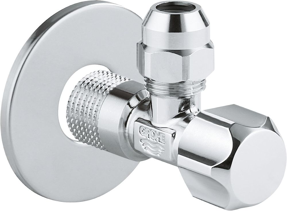 GROHE ANGLE VALVE, PRE-ROUGHENED CONNECTION THREAD | CHROME 1/2 IN X 3/8 IN