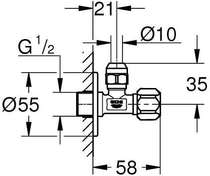 GROHE ANGLE VALVE, PRE-ROUGHENED CONNECTION THREAD | CHROME 1/2 IN X 3/8 IN