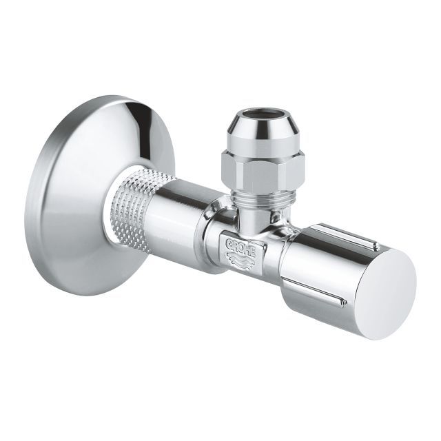 GROHE ANGLE VALVE, PRE-ROUGHENED CONNECTION THREAD | CHROME 1/2 IN X 3/8 IN