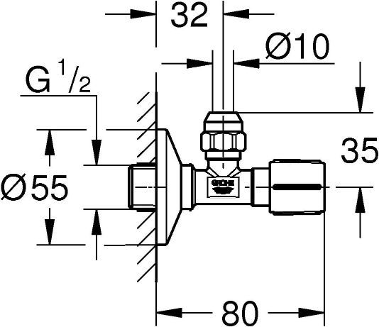 GROHE ANGLE VALVE, PRE-ROUGHENED CONNECTION THREAD | CHROME 1/2 IN X 3/8 IN