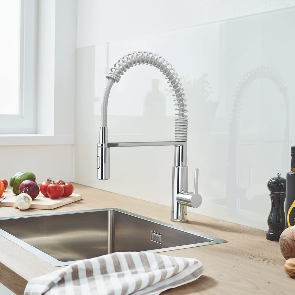 GROHE GET SINGLE-LEVER SINK MIXER, C-SPOUT PROFESSIONAL SPRAY | CHROME 1/2 IN