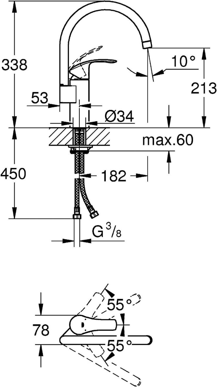 GROHE EUROSMART SINGLE-LEVER SINK MIXER, HIGH SPOUT