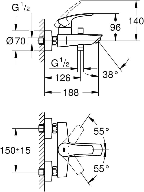GROHE EUROSMART SINGLE-LEVER BATH MIXER | CHROME 1/2 IN