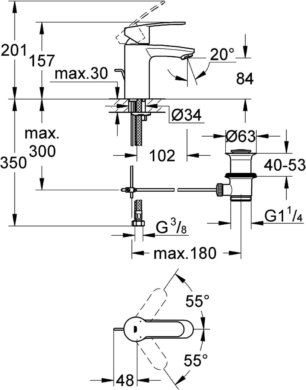 GROHE EUROSTYLE COSMOPOLITAN SINGLE-LEVER BASIN MIXER S-SIZE | 1/2 IN