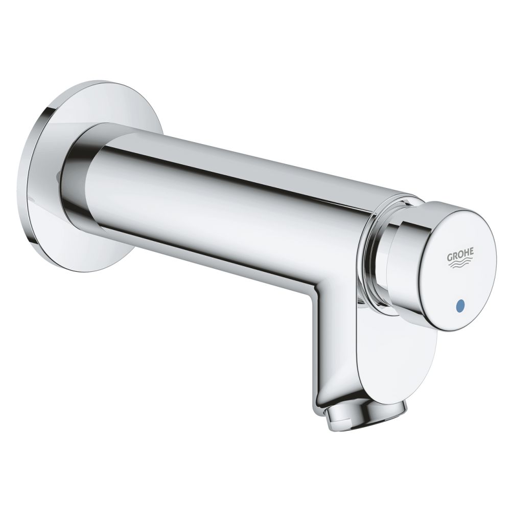GROHE EUROECO COSMOPOLITAN T SELF CLOSING PILLAR TAP, WALL MOUNTED|1/2 IN|CHROME