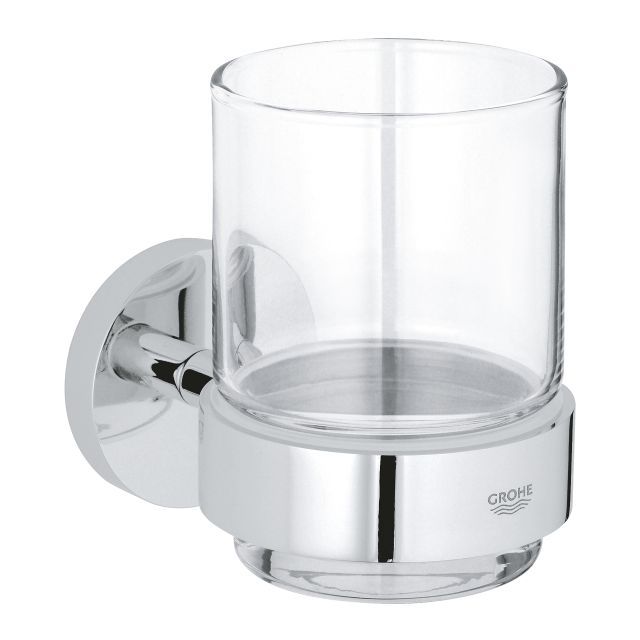 GROHE ESSENTIALS CRYSTAL GLASS WITH HOLDER | CHROME