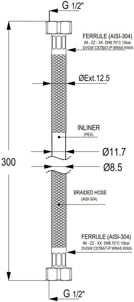 KLUDI RAK FLEXIBLE HOSE 1/2 X 1/2 X 300MM BRAIDED | 30CM