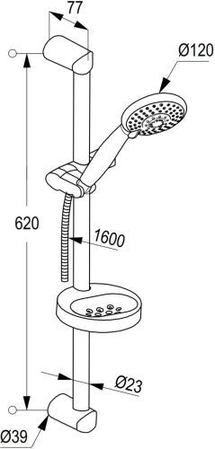 KLUDI POLO SHOWER RAIL 4 SPRAY SHOWER SET (120 MM) L = 600MM (HAND SHOWER+HOSE+BAR+ SOAP DISH)