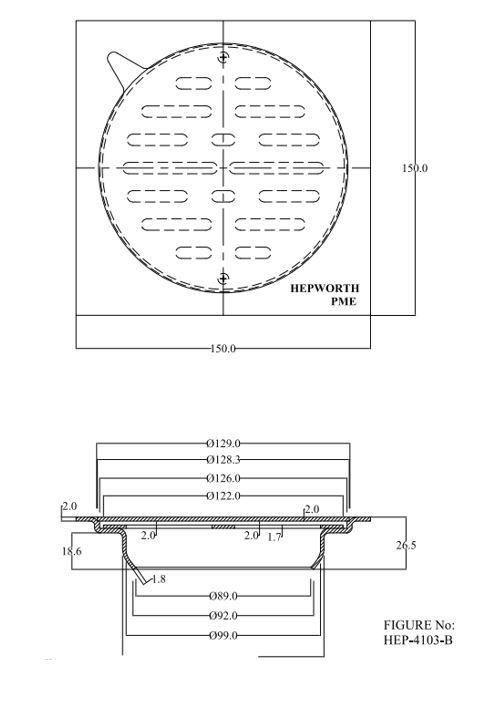 FLOOR DRAIN 3PC SS316 HD 6X6X4