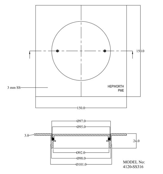 FLOOR DRAIN 3PC SS316 HD 6X6X4