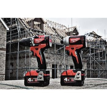 MILWAUKEE M18 COMPACT BRUSHLESS PERCUSSION DRILL KIT, 1 X 2.0/ 1 X 4.0 AH BAT PACKS, M12-18 C CHR