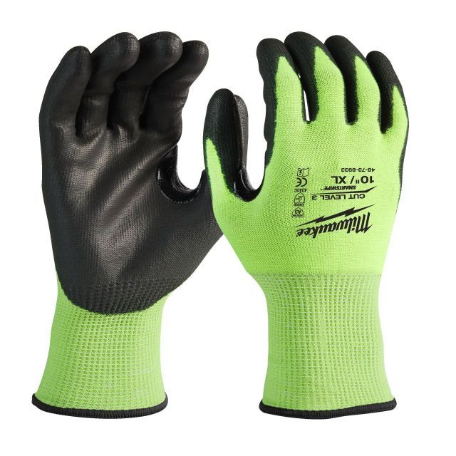 MILWAUKEE DIPPED GLOVES HI-VIS CUT LEVEL 3/C [12PCS] | XL | 10