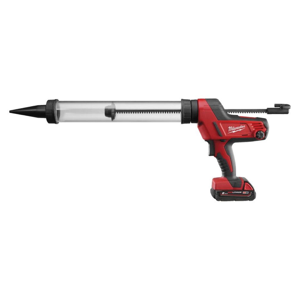 MILWAUKEE M18 CAULK GUN WITH 600 ML TRANSPARENT TUBE KIT, 1 X 2.0 AH BAT PACK, M12-18 C CHR, TOOL BA|[C18PCG/600T-201B]