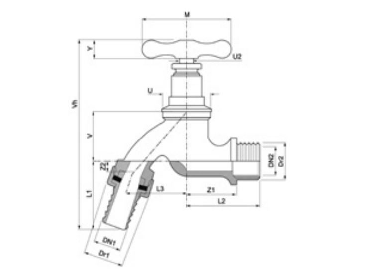 PEGLER LIGHT PATTERN BRASS BIBTAP, HOSE UNION 723 | 1/2 IN