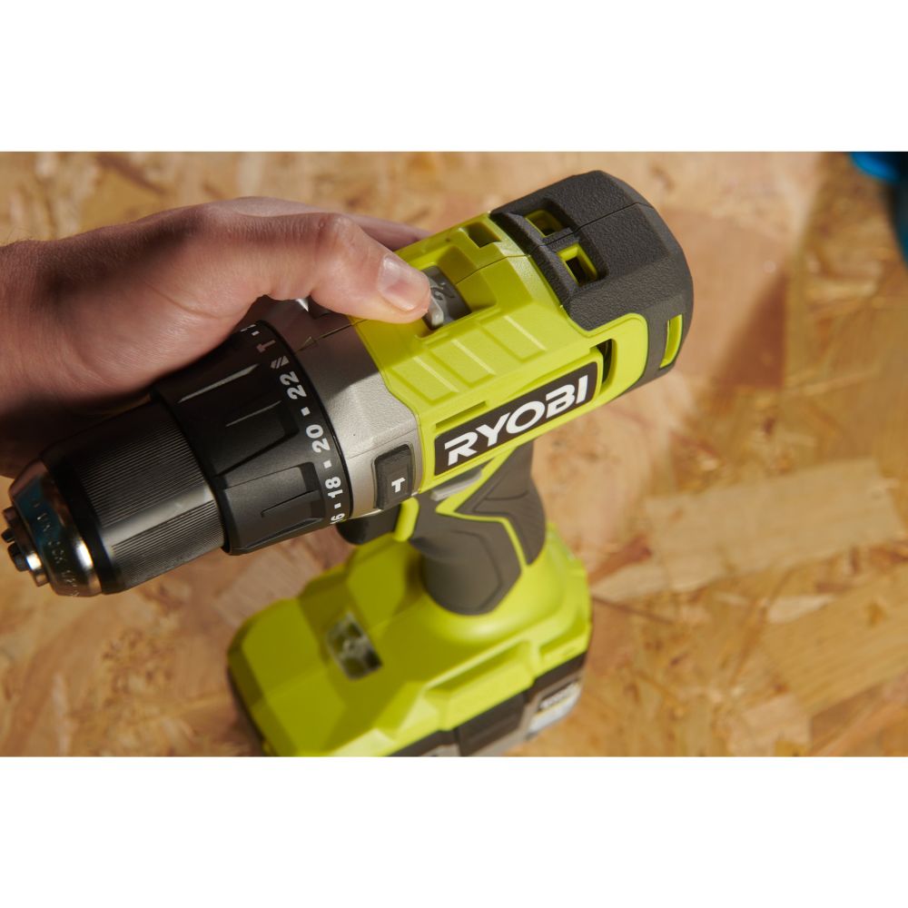 RYOBI 18V ONE+ CORDLESS COMBI DRILL STARTER KIT, 2X2.0 AH BATTERIES, CHARGER [RPD18-2C20B]