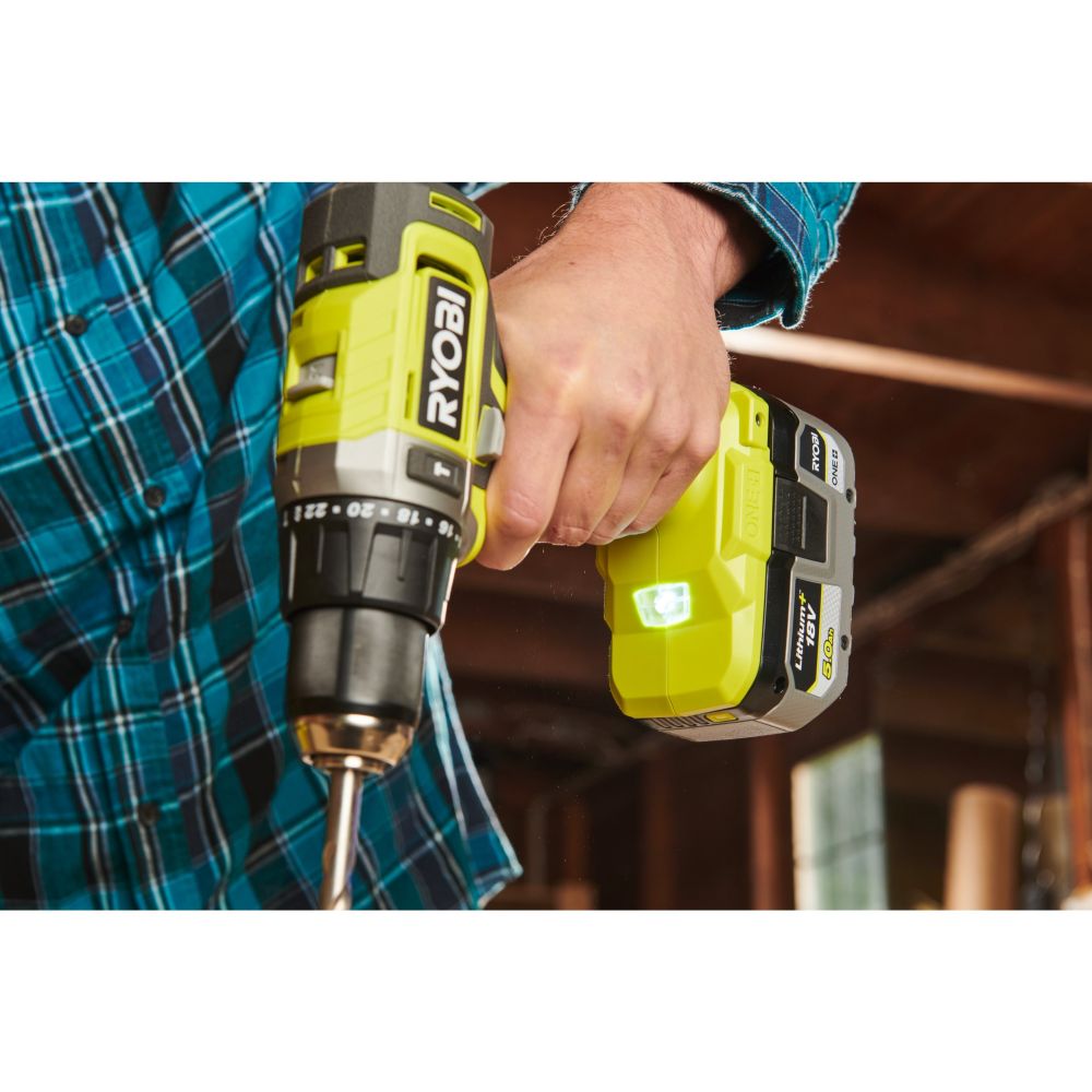 RYOBI 18V ONE+ CORDLESS COMBI DRILL STARTER KIT, 2X2.0 AH BATTERIES, CHARGER [RPD18-2C20B]
