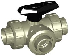 PP-H BALL VALVE 3 WAY T-PORT 543 WITH FUSION SOCKET METRIC D20 DN15