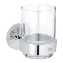 GROHE ESSENTIALS CRYSTAL GLASS WITH HOLDER | CHROME